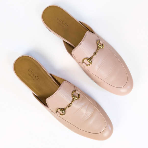 GUCCI Light Pink Princetown Leather Slipper Mule Flat Horsebit Women's EU 39.5 - Picture 1 of 12